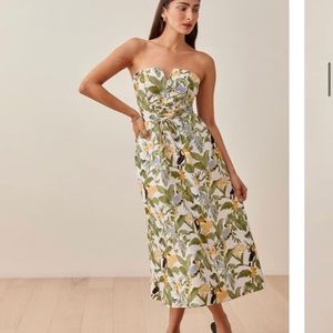 Reformation Strapless Floral Midi Dress